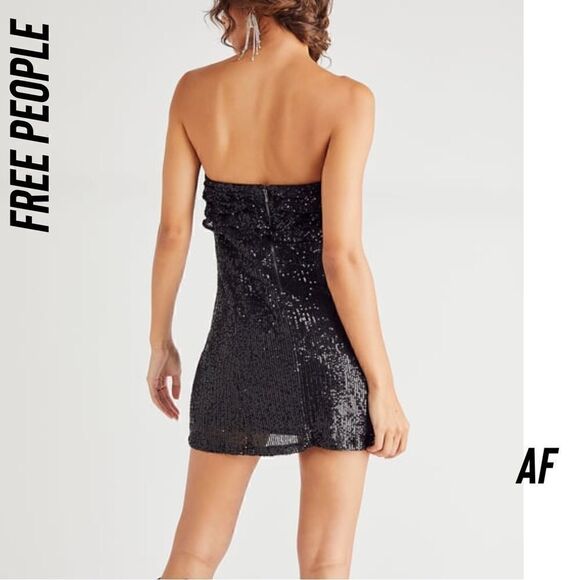 FREE PEOPLE FRIDA SEQUINED STRAPLESS MINI DRESS IN BLACK - Picture 2 of 7